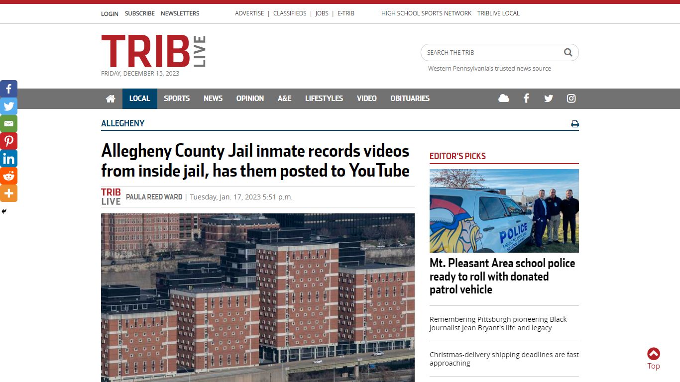 Allegheny County Jail inmate records videos from inside jail, has them ...