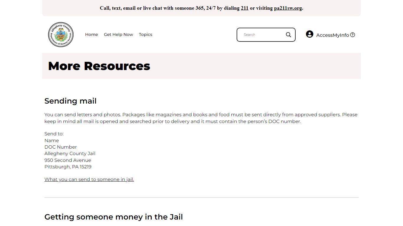 Jail Visitation & Contact Resources : Allegheny Connect